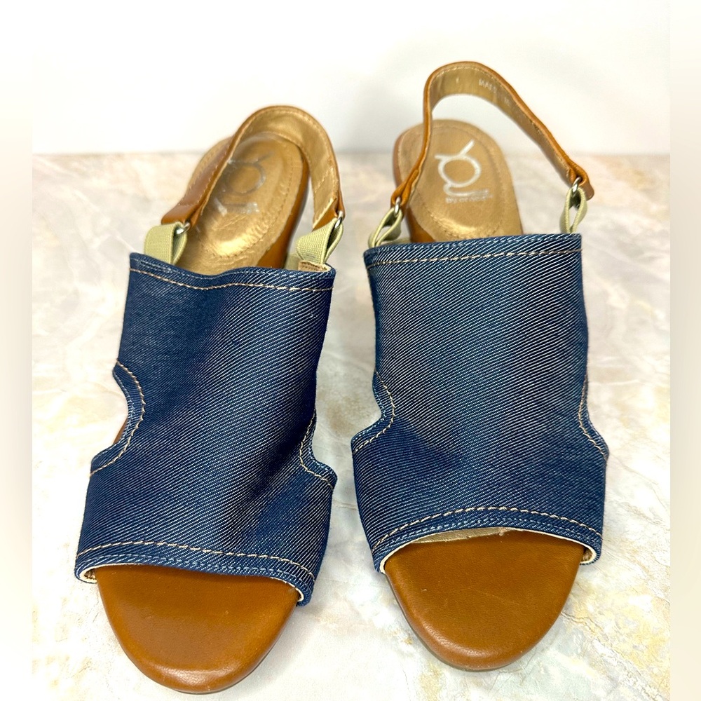 You By Crocs Blue Denim Canvas Fabric  Slingback Heels Women Sz 8M US/39EU